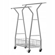 VEVOR CLOTHES RACK ON WHEELS 2 BARS BASKET ADJUSTABLE STRONG