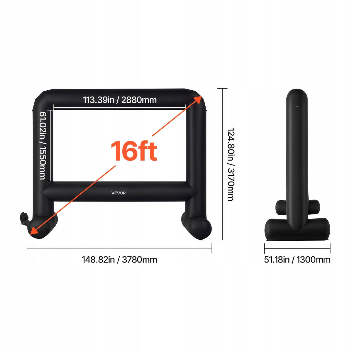 VEVOR INFLATABLE PROJECTOR SCREEN 16FT PREMIUM 600D WATERPROOF LIGHTWEIGHT