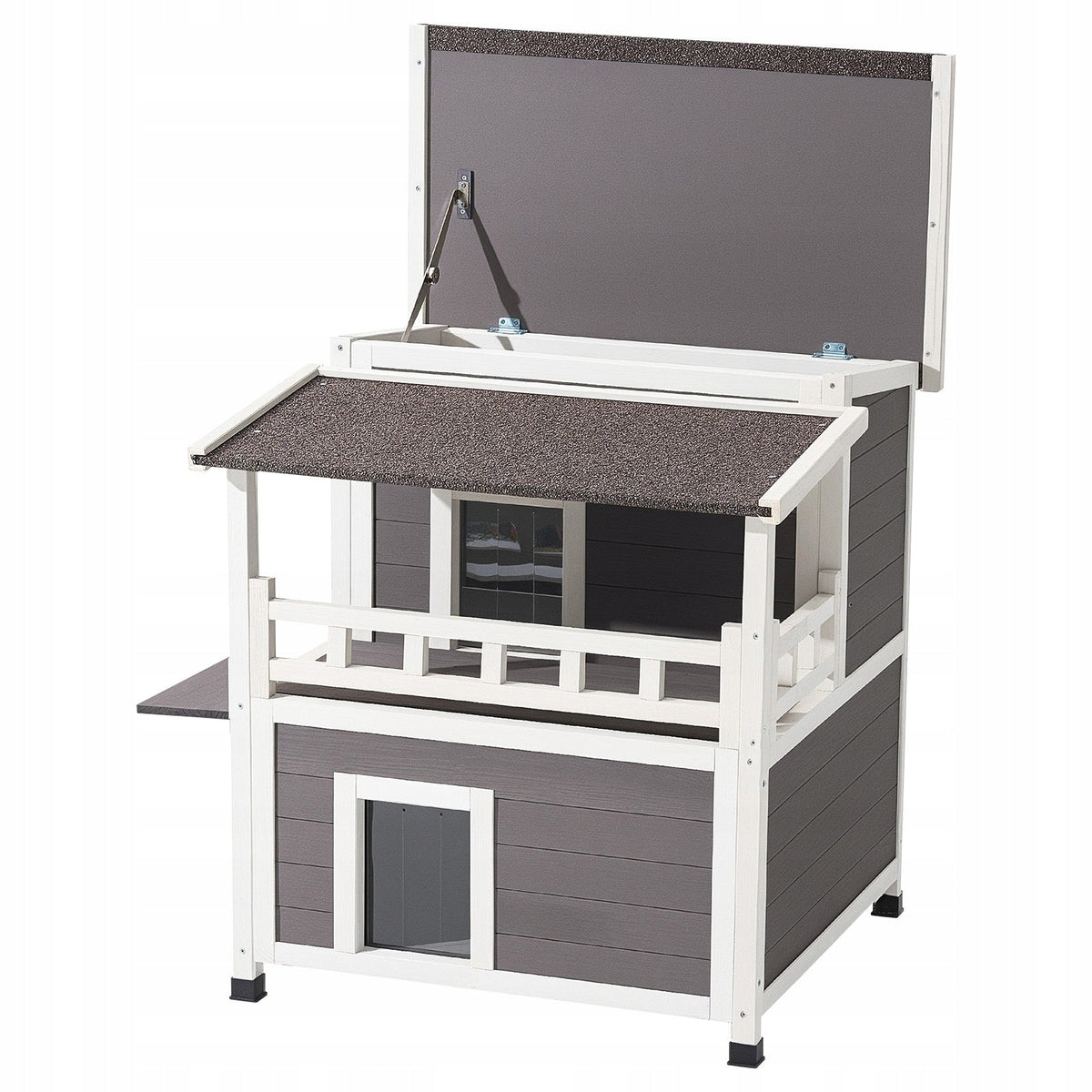 VEVOR TWO-TIER WOODEN CAT HOUSE WATERPROOF INSULATED 84X75X82CM