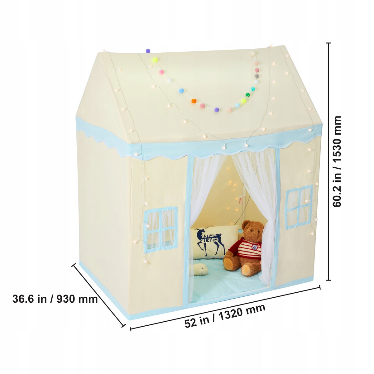 VEVOR KIDS PLAY TENT 1-5 YEARS OLD BEIGE STURDY WITH LIGHT AND MAT