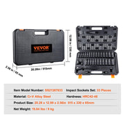 VEVOR 1/2 INCH CR-V SOCKET SET 33-PIECE STRONG CASE