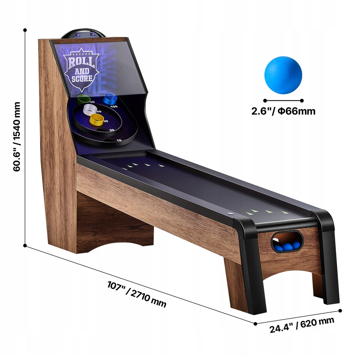VEVOR 9 FT ROLL AND SCORE CLASSIC LED ARCADE GAME TABLE