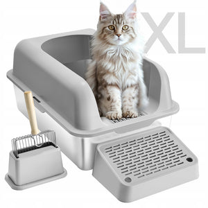 VEVOR PROFESSIONAL STAINLESS STEEL CAT LITTER BOX DEEP 15 CM XL