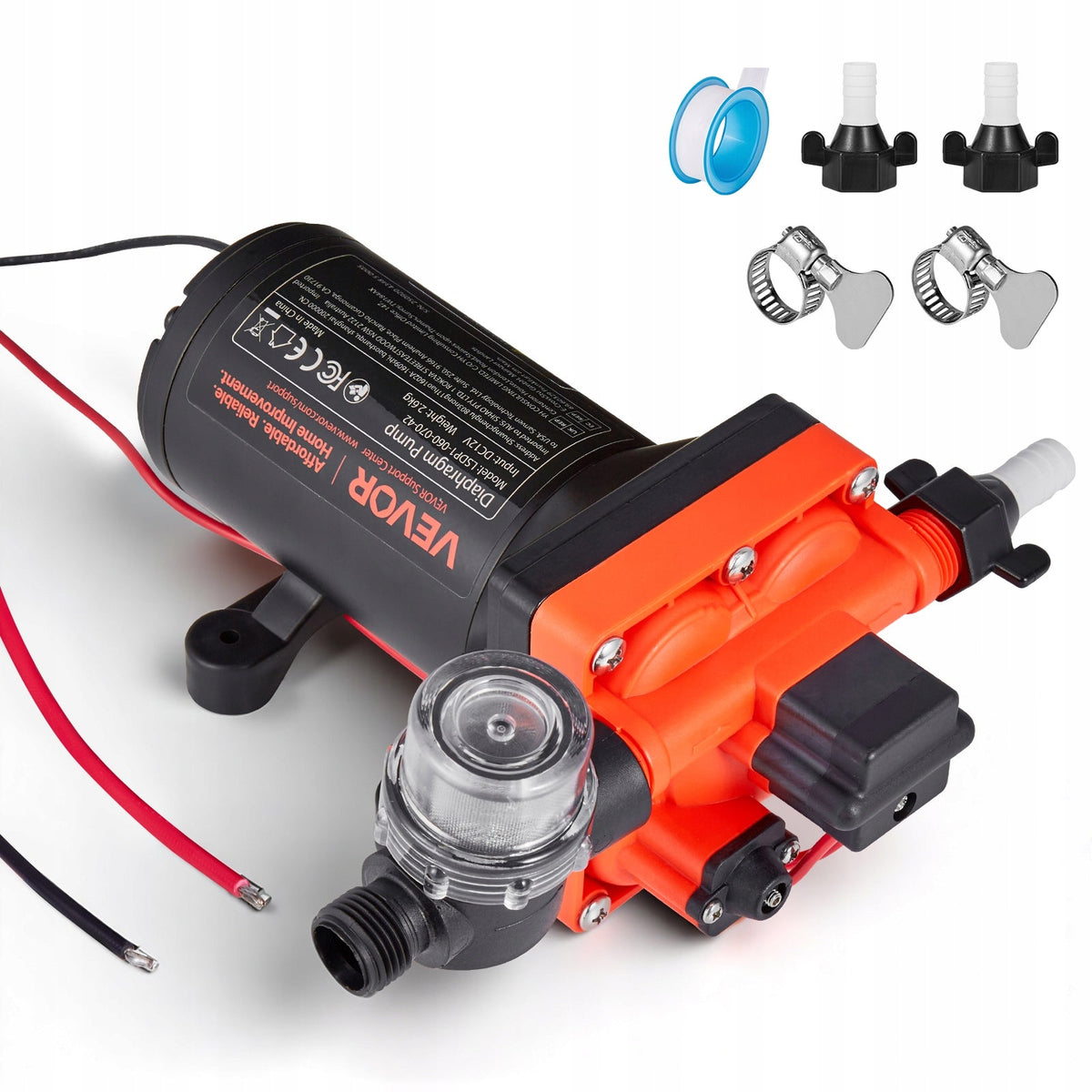 VEVOR 12V DC DIAPHRAGM PUMP 22.7L/MIN SELF-PRIMING 4-CHAMBER