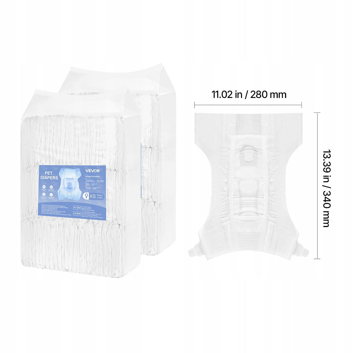 VEVOR DISPOSABLE DOG DIAPERS XS 9-16 INCHES 144 PCS STRONG