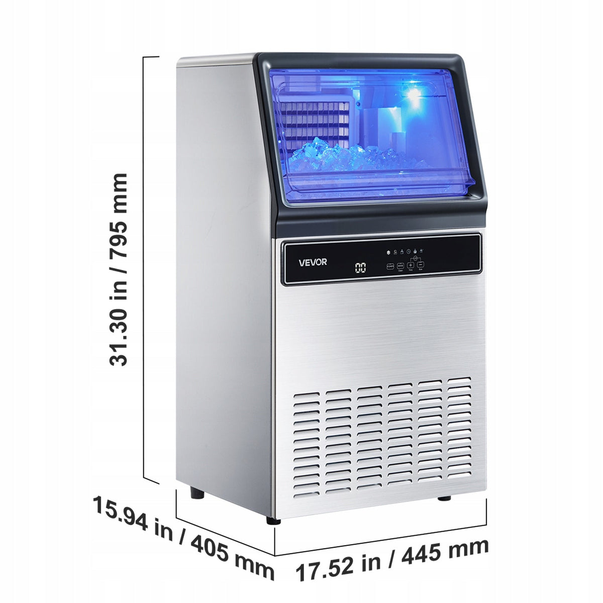 VEVOR COMMERCIAL ICE MAKER 59KG 15KG CAPACITY LED SELF-CLEANING