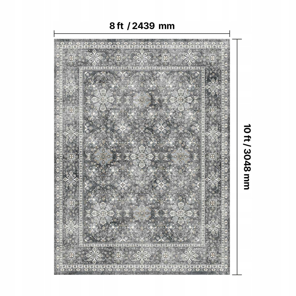 VEVOR CARPET 2439X3048 MM SHORT PILE WASHABLE NON-SLIP GREY