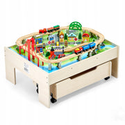 VEVOR WOODEN PLAY TABLE 100 PIECES TRAIN SET STRONG SOLID