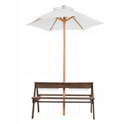 VEVOR PICNIC TABLE WITH REMOVABLE UMBRELLA AND 2 WOODEN BENCHES SOLID