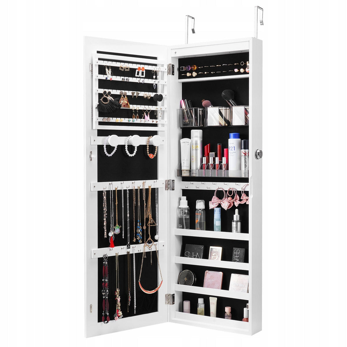 VEVOR STURDY LOCKABLE JEWELLERY CABINET WITH MIRROR 108 CM WHITE