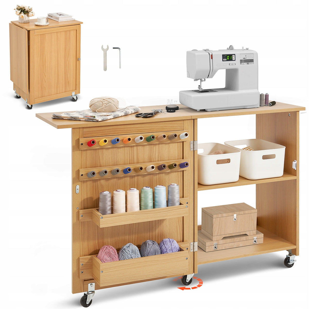 VEVOR FOLDING SEWING TABLE STURDY SEWING MACHINE DESK WITH WHEELS