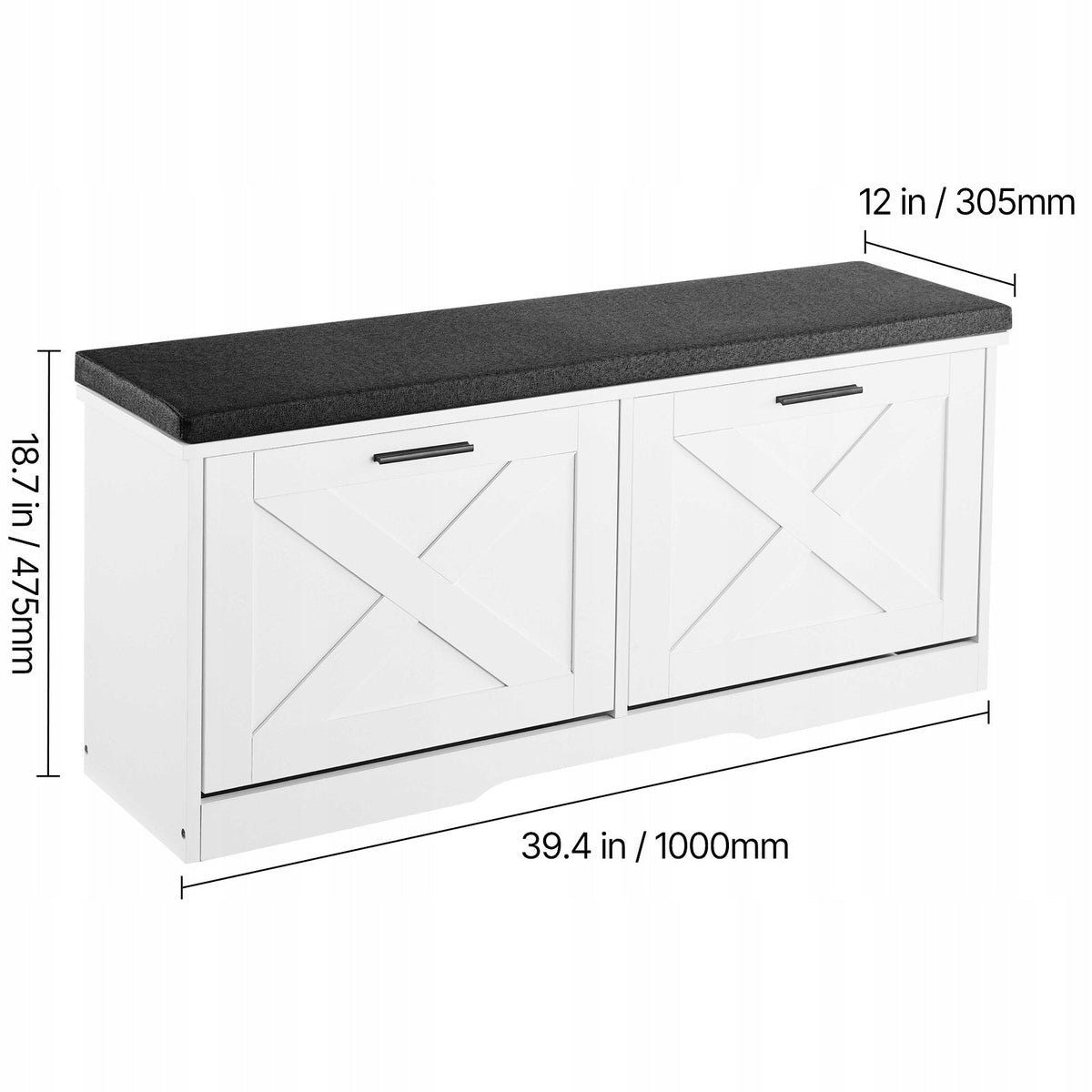 VEVOR SHOE RACK BENCH 1000X305X475 MM STRONG ENTRANCE BENCH WITH POUFFE