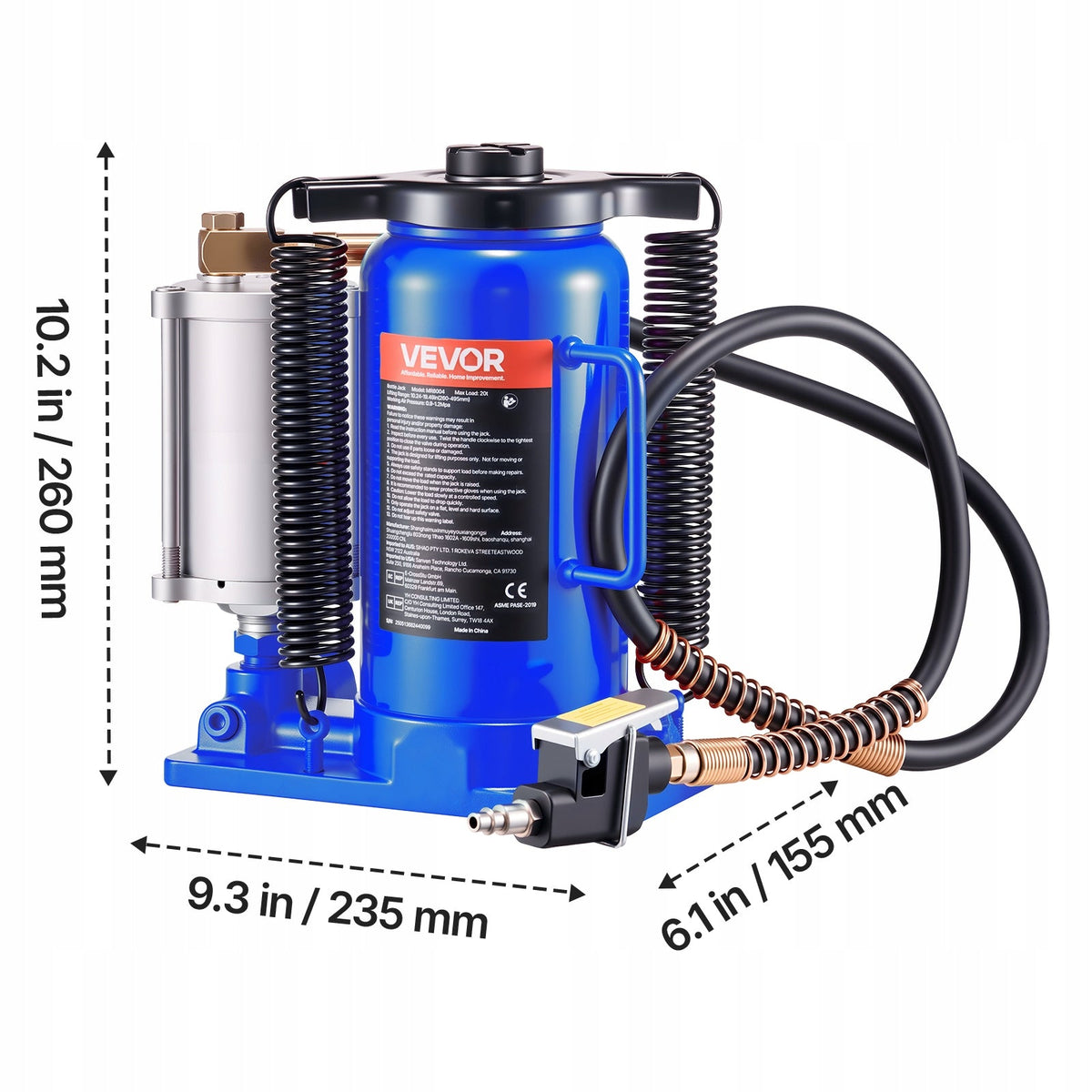 VEVOR 20 TON PNEUMATIC HYDRAULIC BOTTLE JACK WITH RANGE