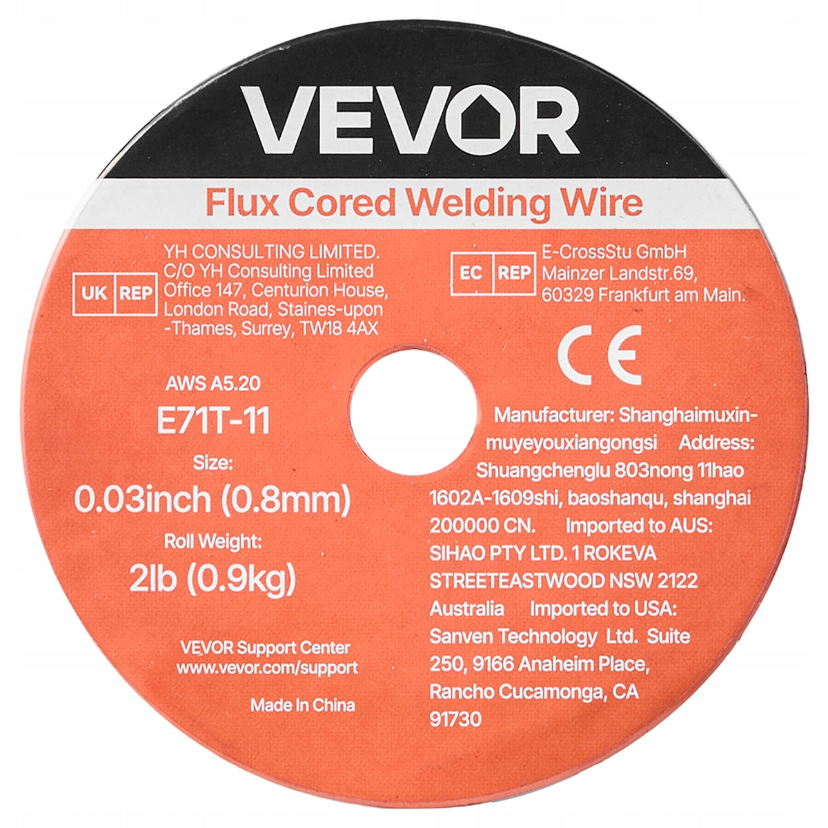 VEVOR 0.8MM E71T-11 FLUX CORED WIRE FOR GASLESS MIG WELDING 0.9KG