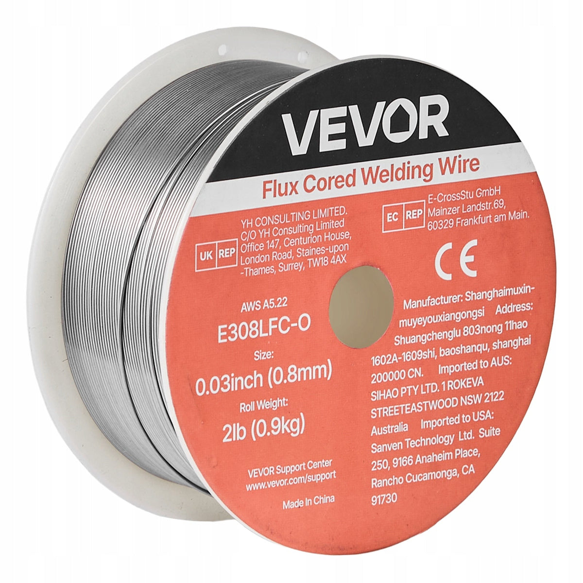 VEVOR FLUX CORED WIRE 0.8MM 0.9KG FOR MIG WELDING E308LFC-O GASLESS