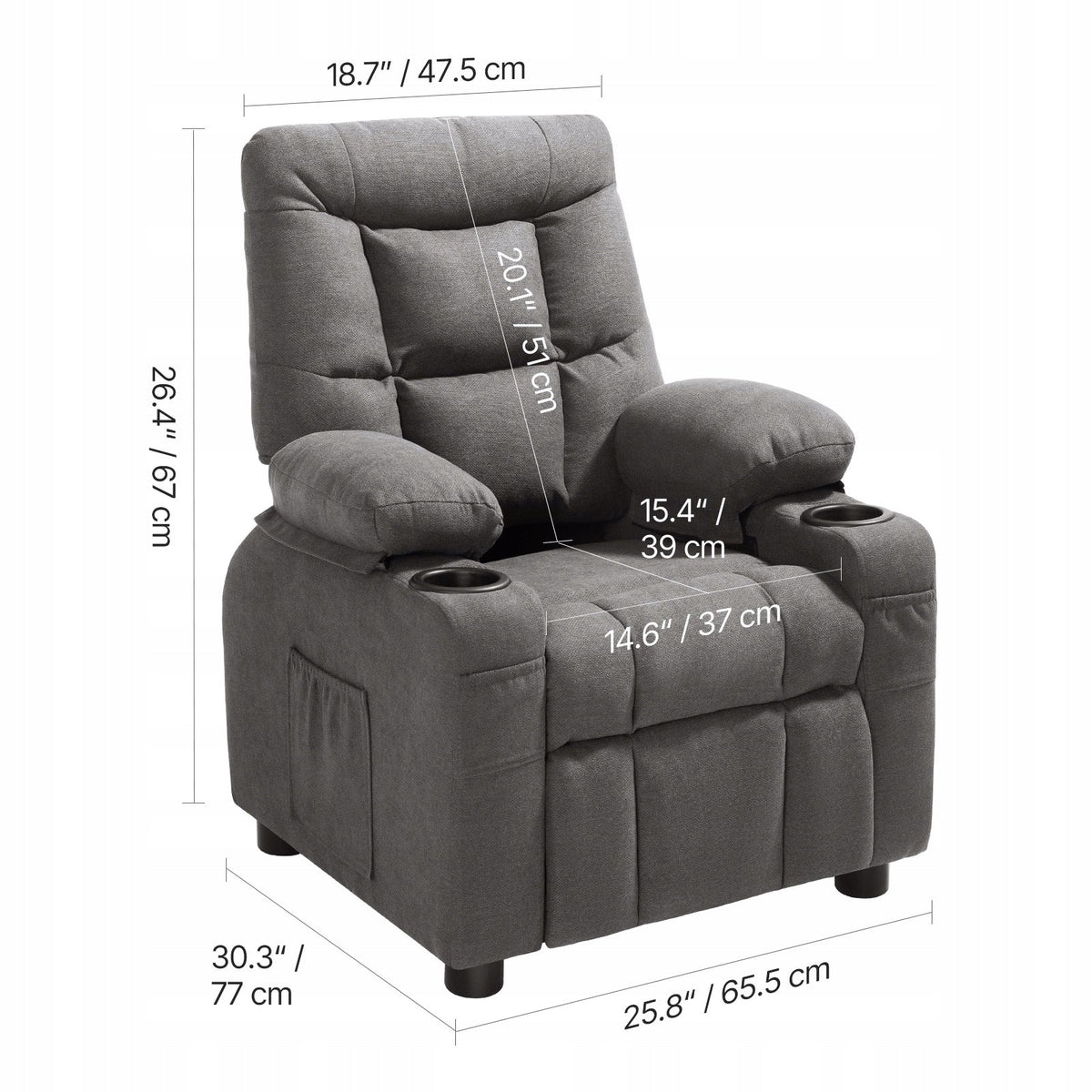 VEVOR CHILDREN'S FOLD-OUT ARMCHAIR WITH CUP HOLDERS GREY 110KG