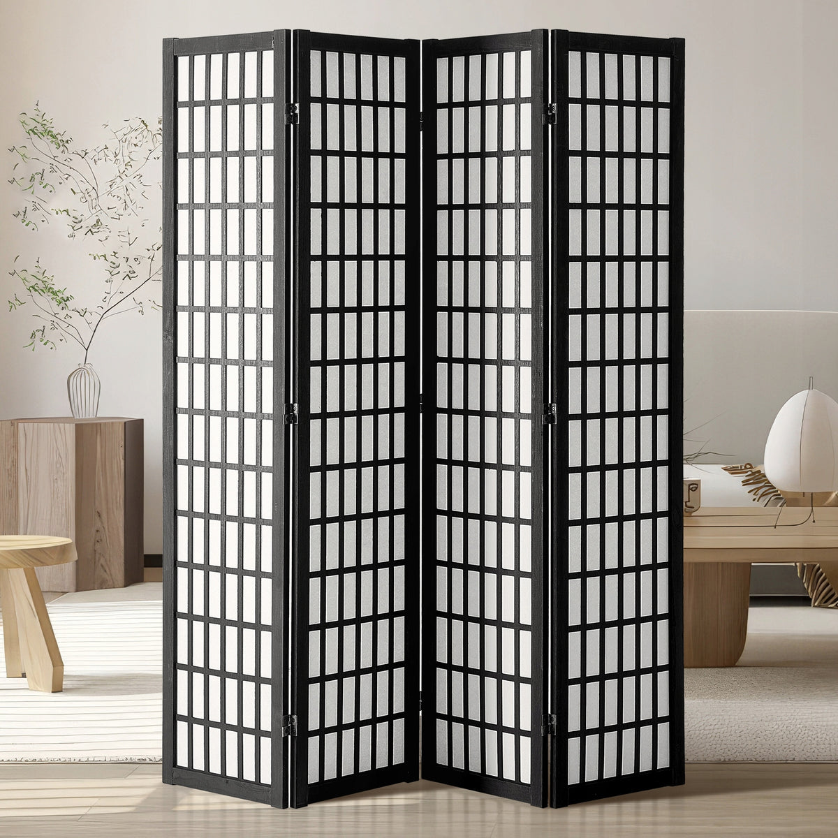 VEVOR 4-PANEL JAPANESE FOLDING WOODEN ROOM DIVIDER BLACK