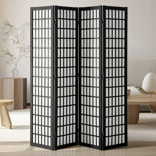 VEVOR 4-PANEL JAPANESE FOLDING WOODEN ROOM DIVIDER BLACK