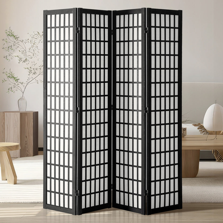 VEVOR 4-PANEL JAPANESE FOLDING WOODEN ROOM DIVIDER BLACK