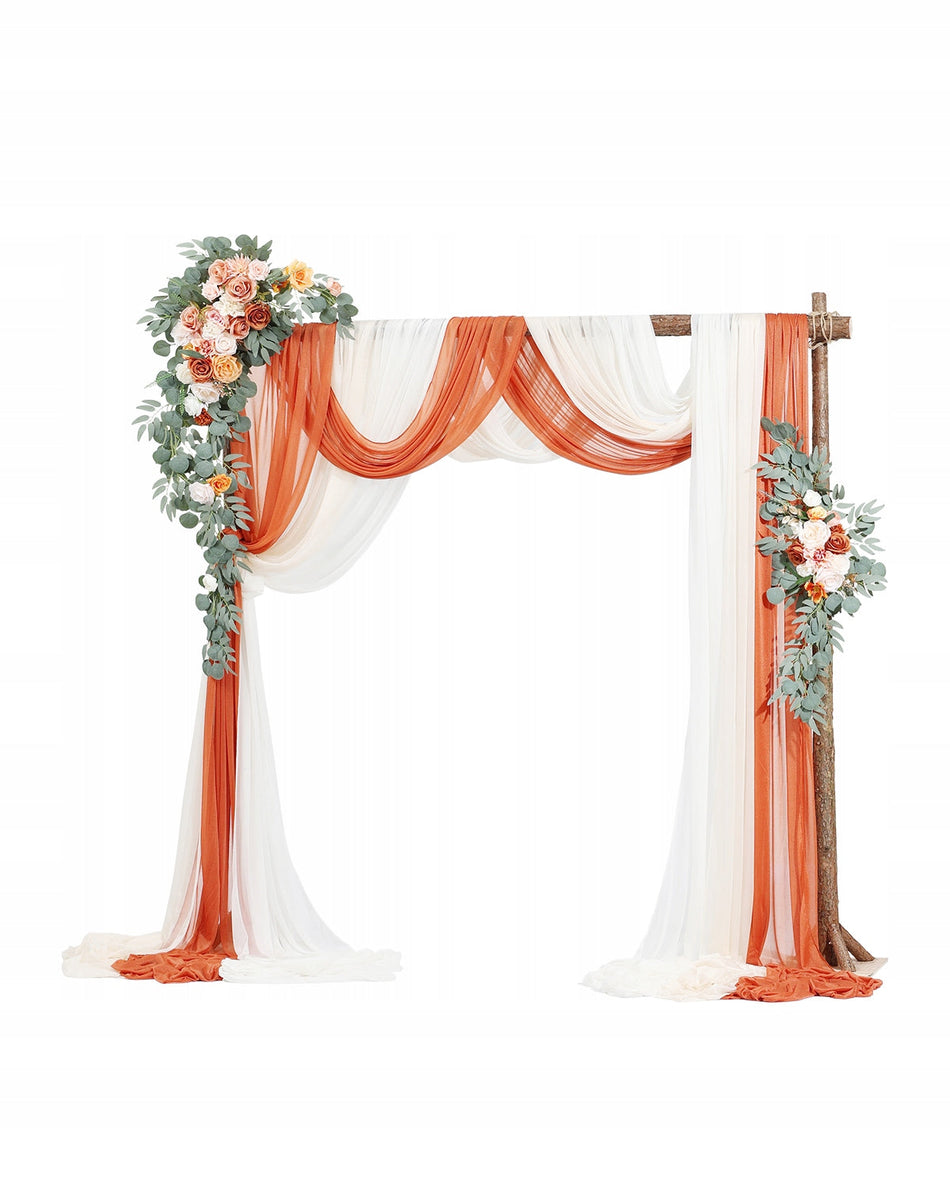 VEVOR WEDDING ARCH WITH ORANGE FLOWERS AND DRAPES 5-PIECE SET