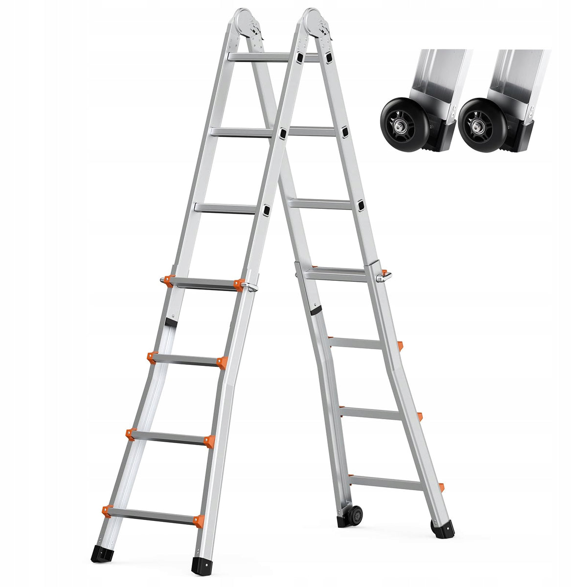 VEVOR TELESCOPIC ALUMINUM LADDER 4M A-FRAME STRONG STABLE WHEELS
