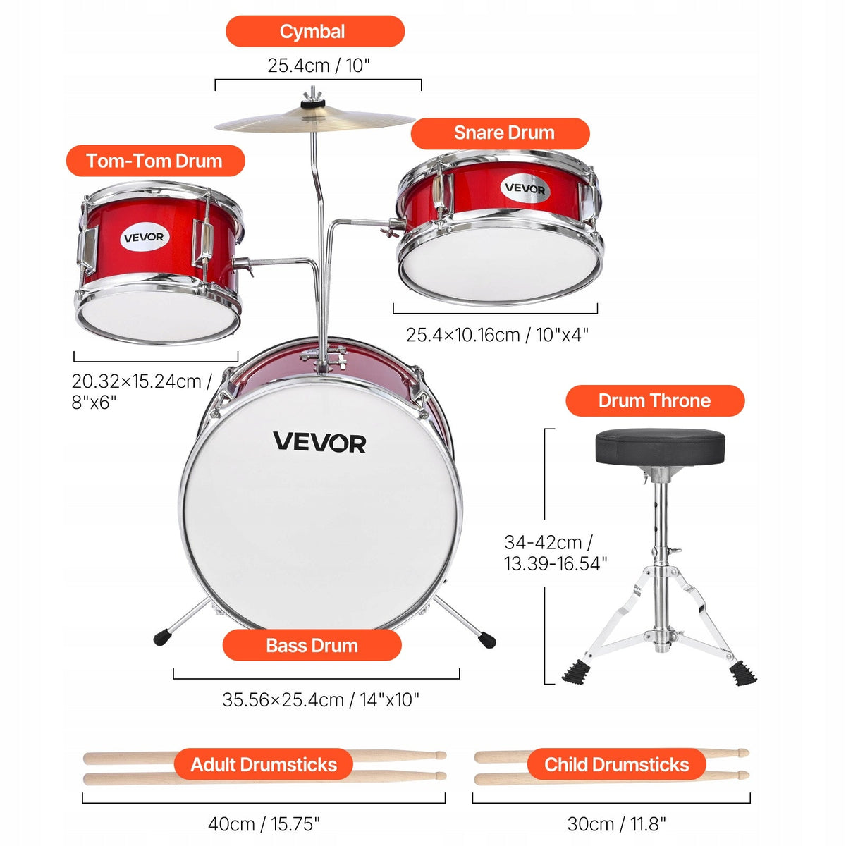 VEVOR 3-PIECE DRUM SET 14 BASS 10 SNARE 8 TOM
