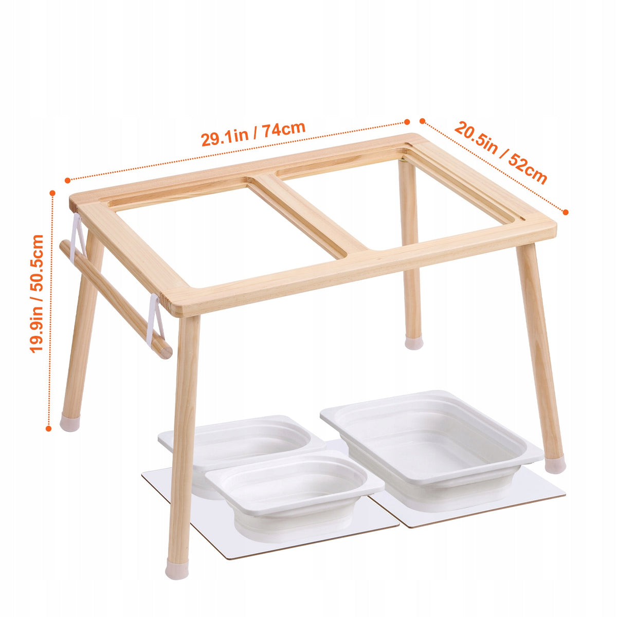 VEVOR STURDY WOODEN SENSORY TABLE WITH 3 FOLDING BINS AND ROLLER