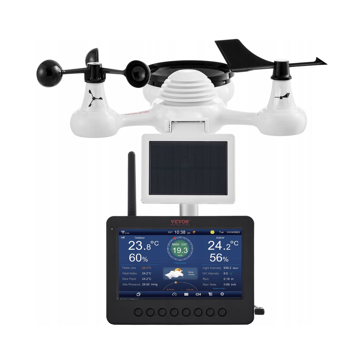 VEVOR WEATHER STATION 7-IN-1 WLAN TFT 7.3 INCH SOLAR POWERFUL TRANSMISSION