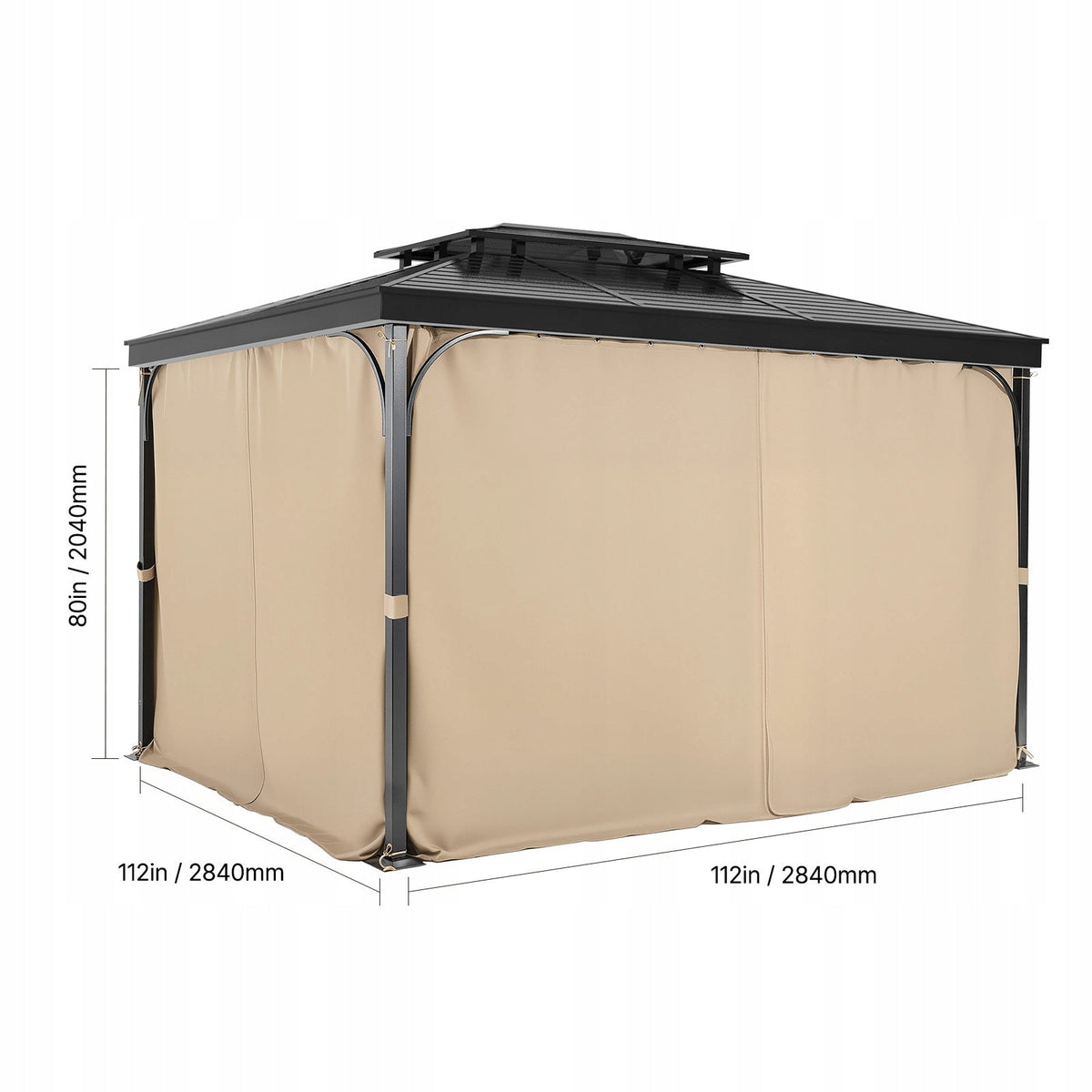 VEVOR PREMIUM GAZEBO CURTAIN 2840X2840X2040 MM 4-PANEL SIDE KHAKI