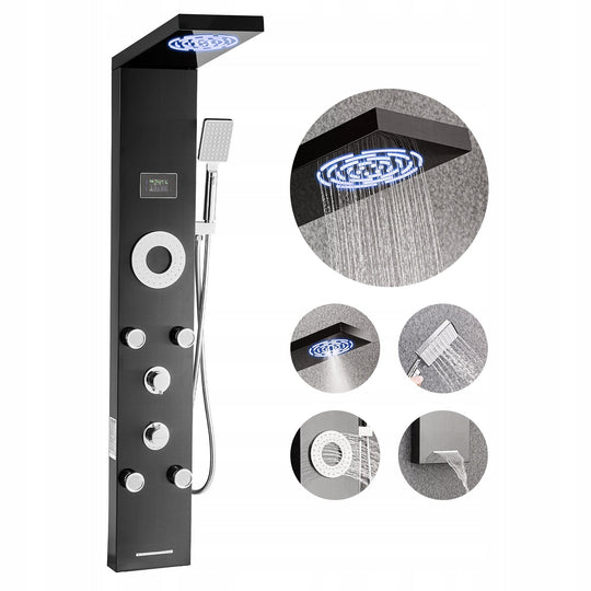 VEVOR 6-in-1 Shower System with LED Rain Shower Head, Black, Professional