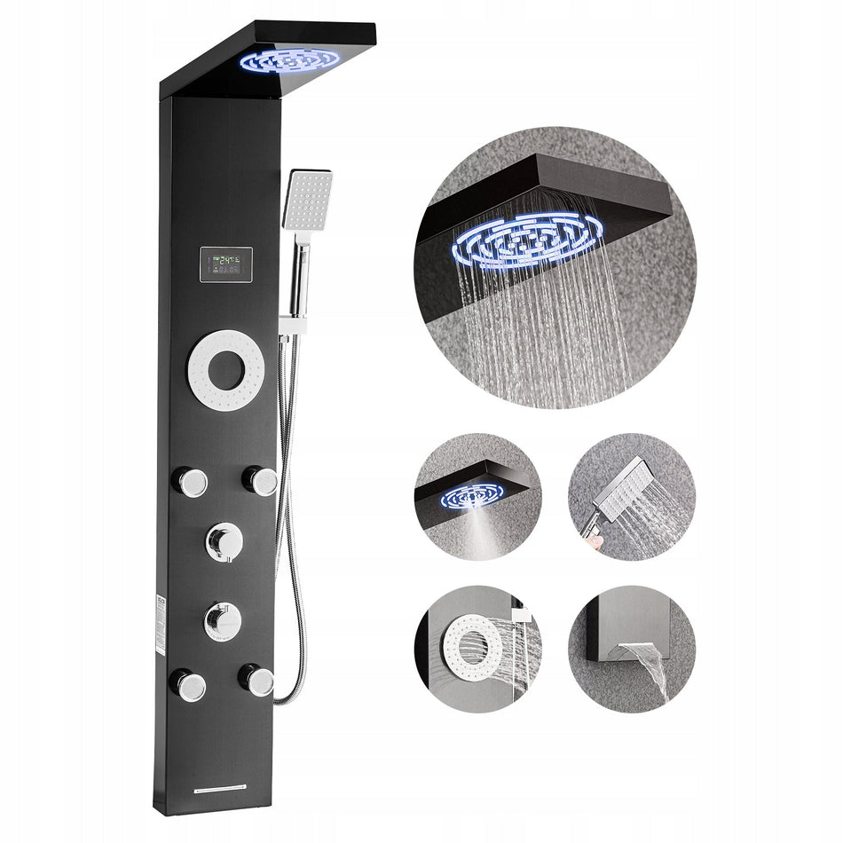 VEVOR 6-in-1 Shower System with LED Rain Shower Head, Black, Professional