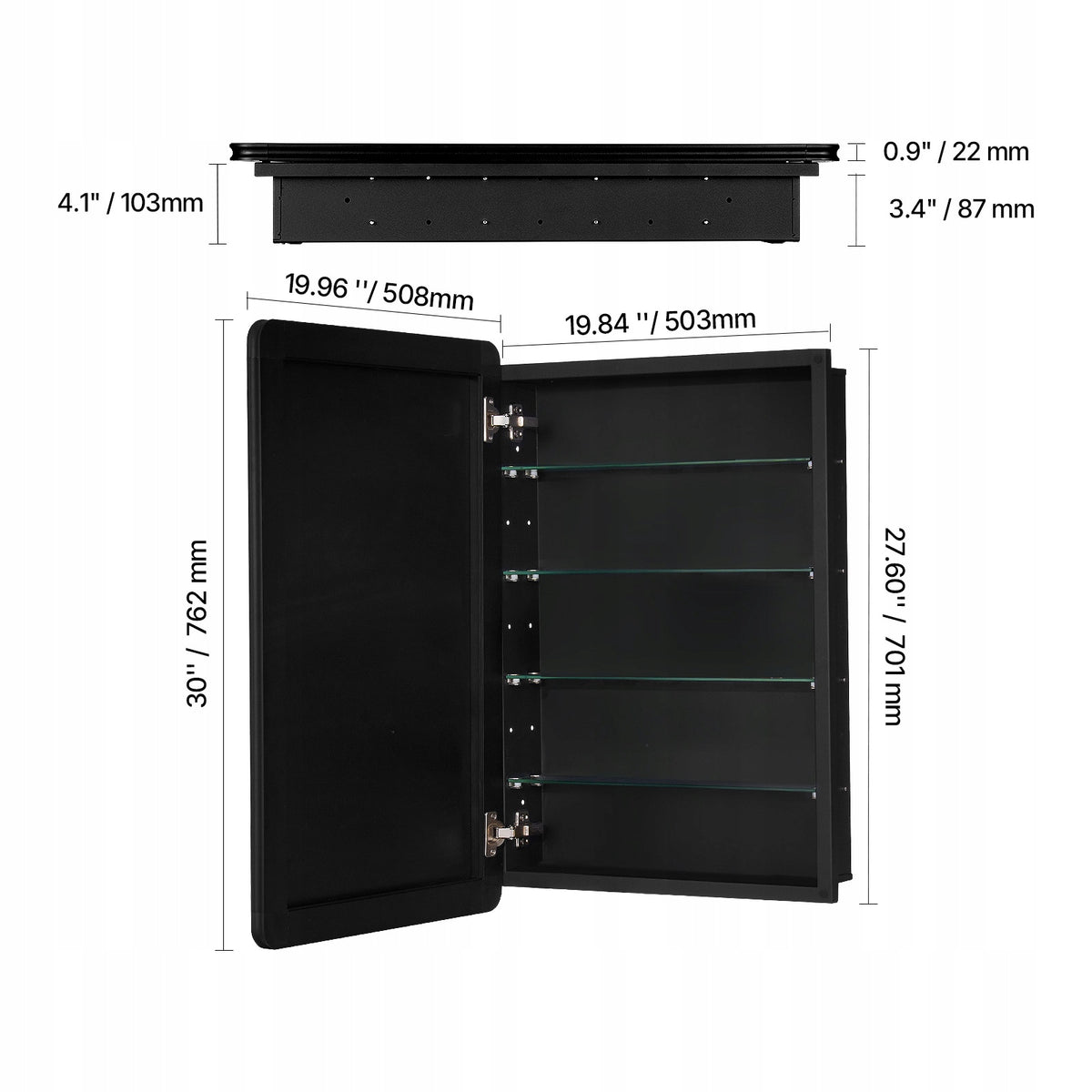 VEVOR PROFESSIONAL MEDICINE CABINET WITH MIRROR 508X126X762 MM 4 SHELVES STEEL