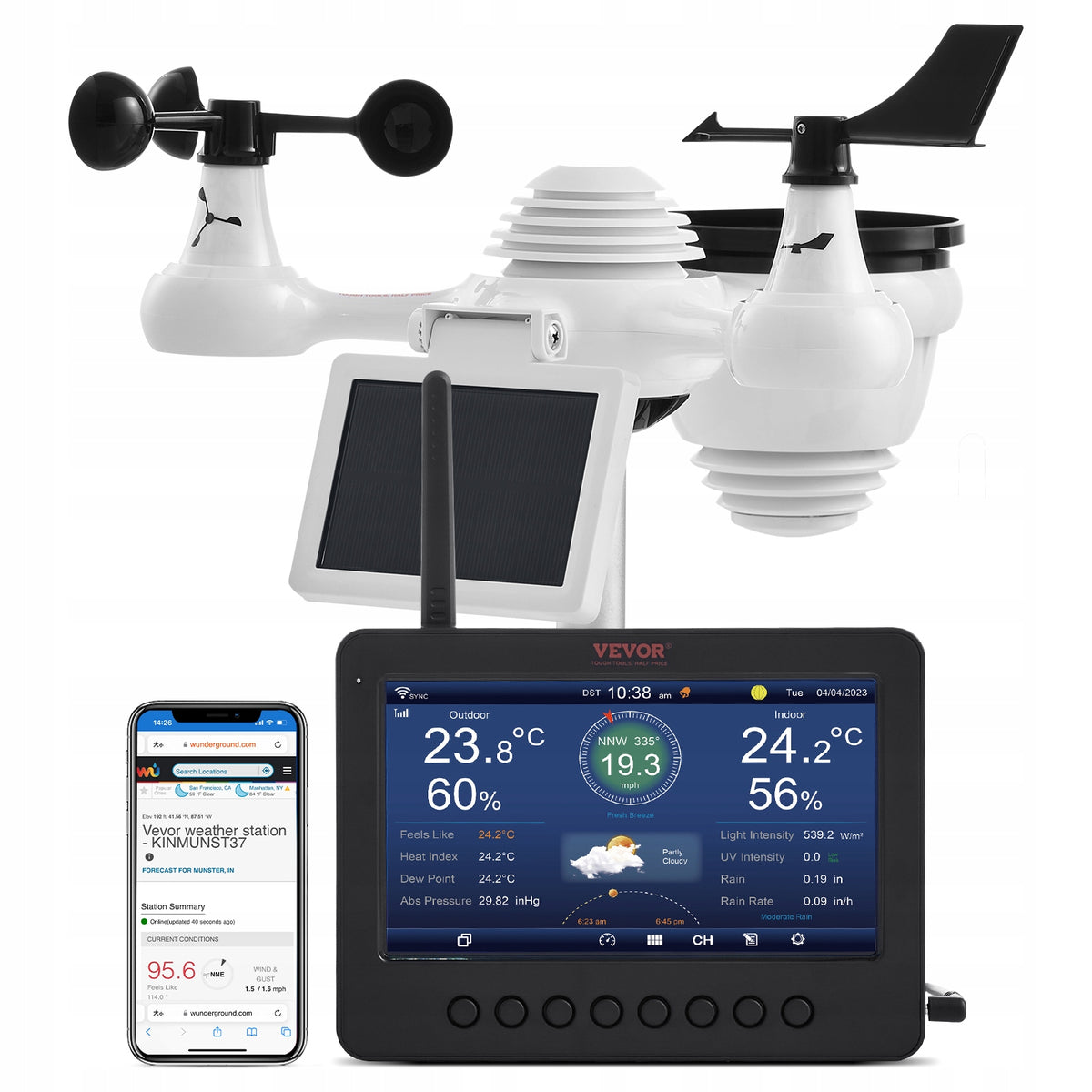 VEVOR WEATHER STATION 7-IN-1 WLAN TFT 7.3 INCH SOLAR POWERFUL TRANSMISSION