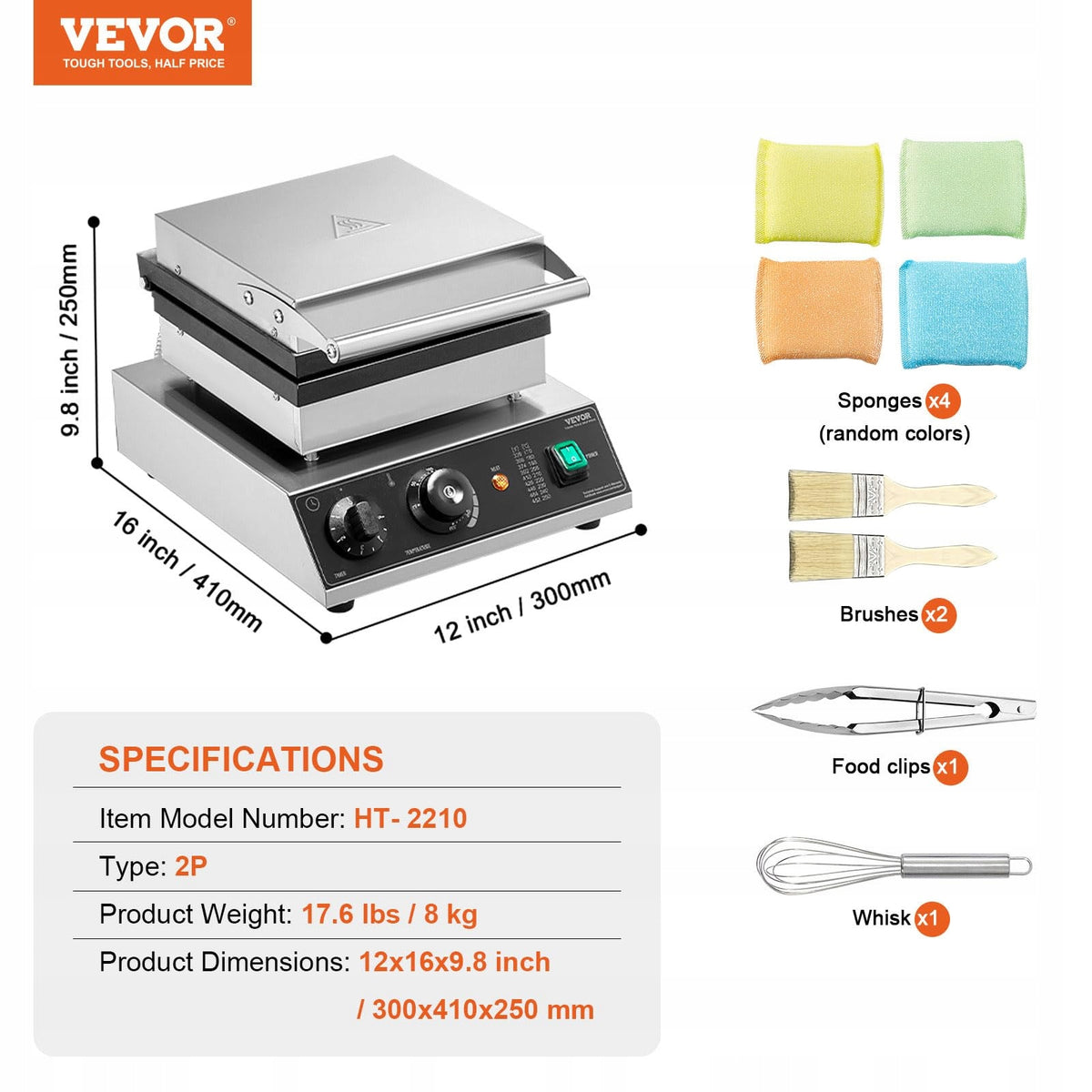 VEVOR COMMERCIAL WAFFLE MAKER 2000W STAINLESS STEEL NON-STICK