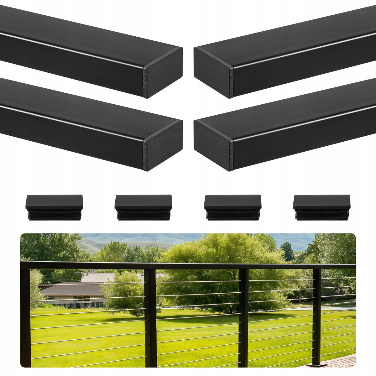 BALCONY BALUSTRADE VEVOR 4 PCS STAINLESS STEEL 198 CM STRONG MATTE BLACK