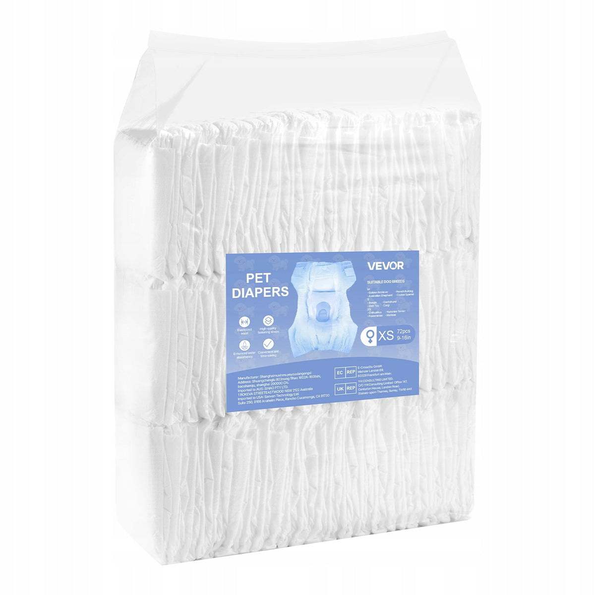 VEVOR DISPOSABLE DOG DIAPERS XS 9-16 INCHES 144 PCS STRONG