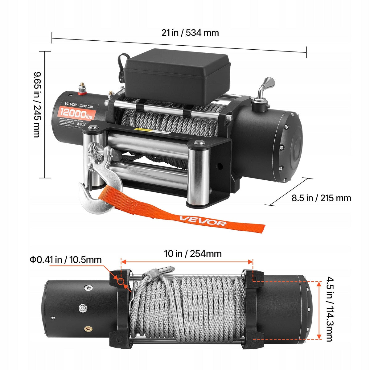 ELECTRIC WINCH VEVOR 5400 KG 12V DC WITH STEEL CABLE REMOTE