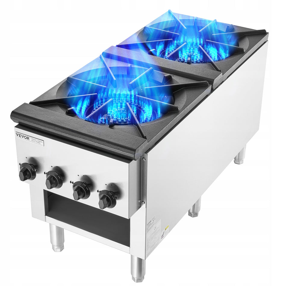 VEVOR PROFESSIONAL GAS STOVE 2 BURNERS 52KW WITH CABINET FOR NATURAL GAS