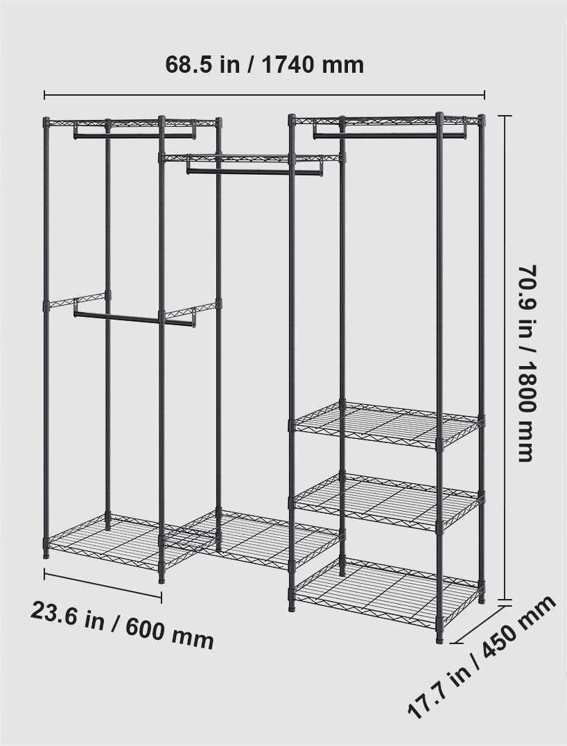 VEVOR MOBILE CLOTHES RACK HEAVY DUTY FREESTANDING 362 KG ADJUSTABLE