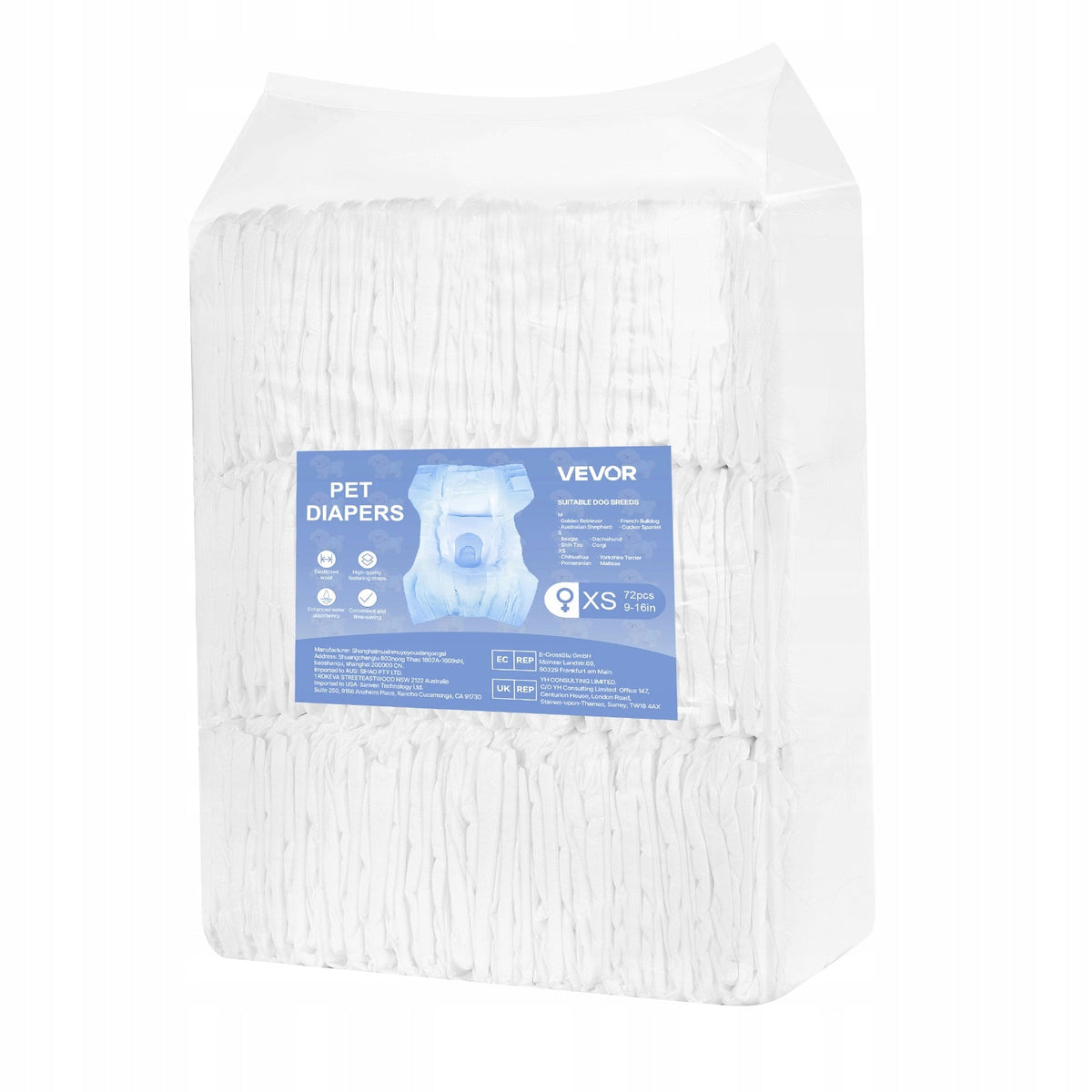 VEVOR DISPOSABLE DOG DIAPERS XS 9-16 INCHES 144 PCS STRONG