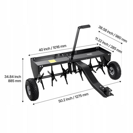 VEVOR tow-behind lawn aerator, 1275 x 980 x 885 mm
