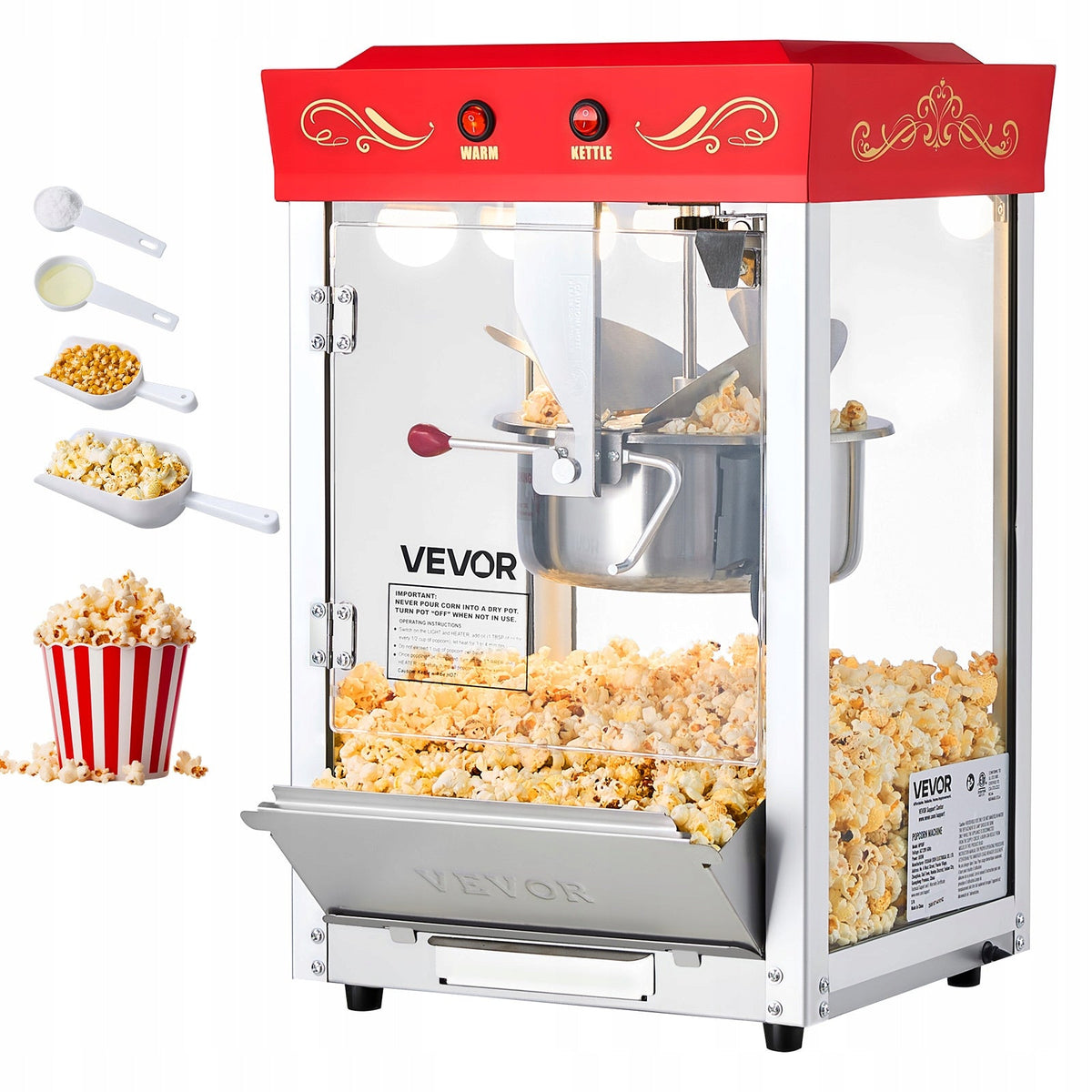 PROFESSIONAL POPCORN MACHINE VEVOR 800W STAINLESS STEEL KETTLE 48