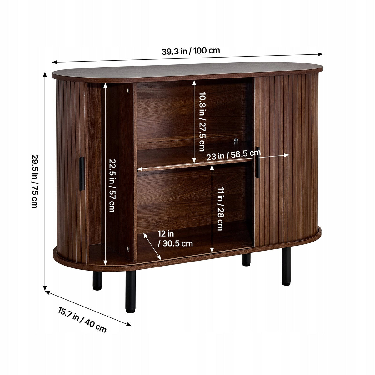 VEVOR KITCHEN CABINET WITH 2 SLIDING DOORS WALNUT BLACK STURDY
