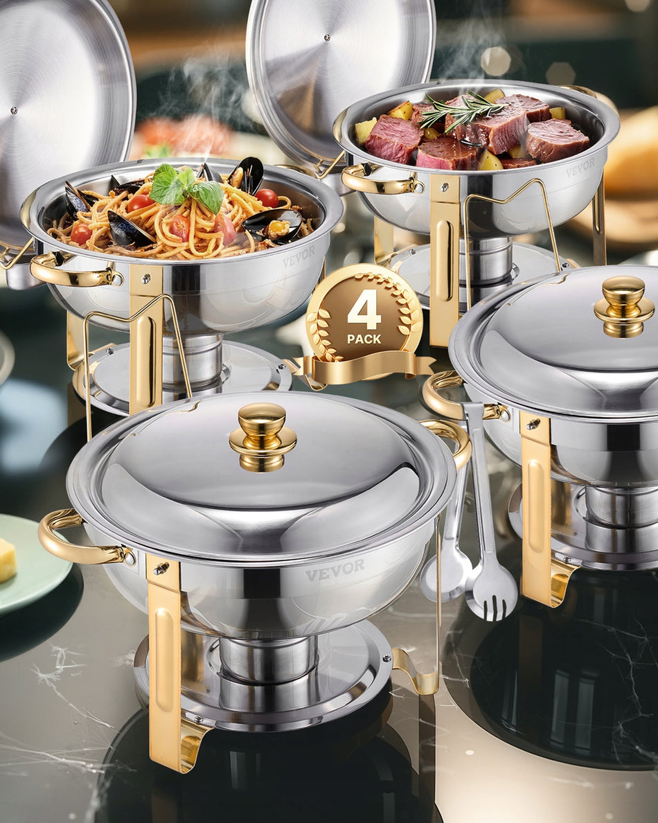 VEVOR CHAFFER FOOD WARMER WITH 4 PANS STAINLESS STEEL GOLD