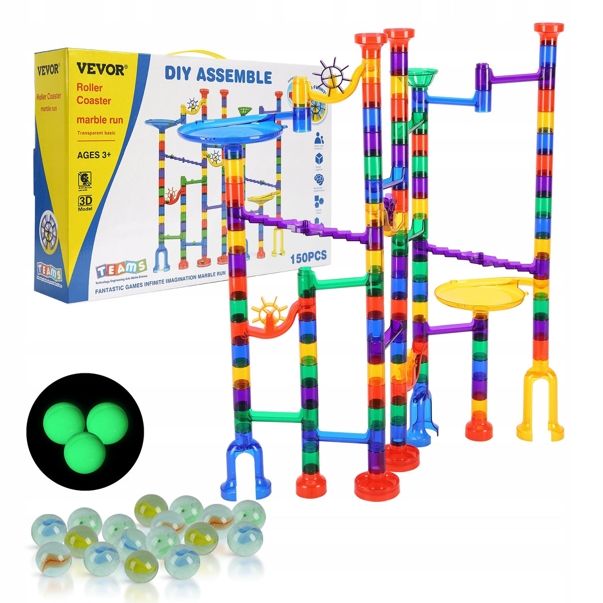 VEVOR MARBLE RUN SET 150 PIECES EDUCATIONAL GAME MARBLE TRACK BUILDING BLOCKS
