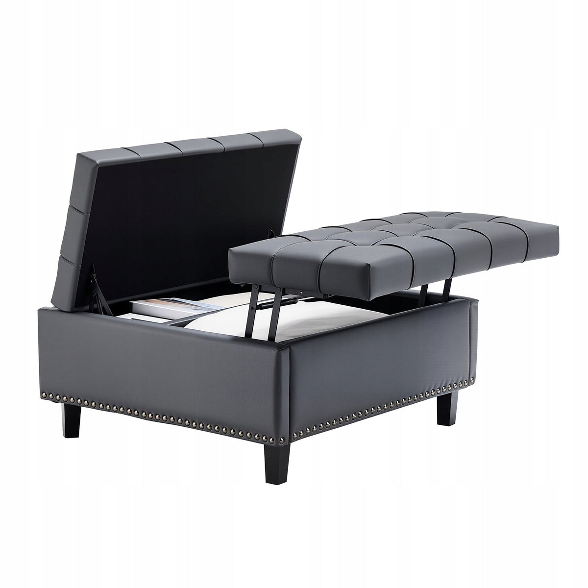 VEVOR SQUARE LEATHERETTE OTTOMAN WITH STORAGE GREY UPHOLSTERED STOOL STURDY