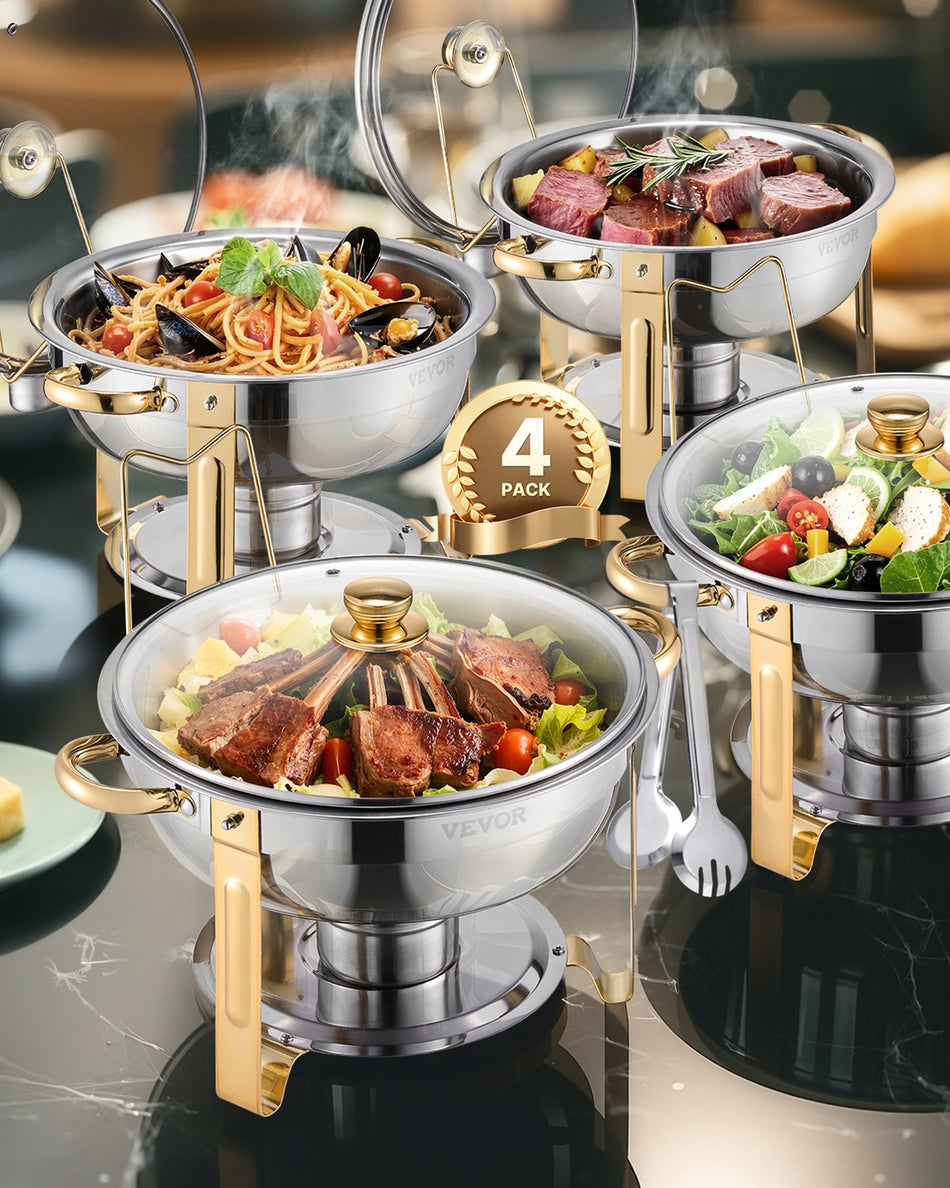 VEVOR CHAFFER FOOD WARMER WITH 4 PANS STAINLESS STEEL GOLD