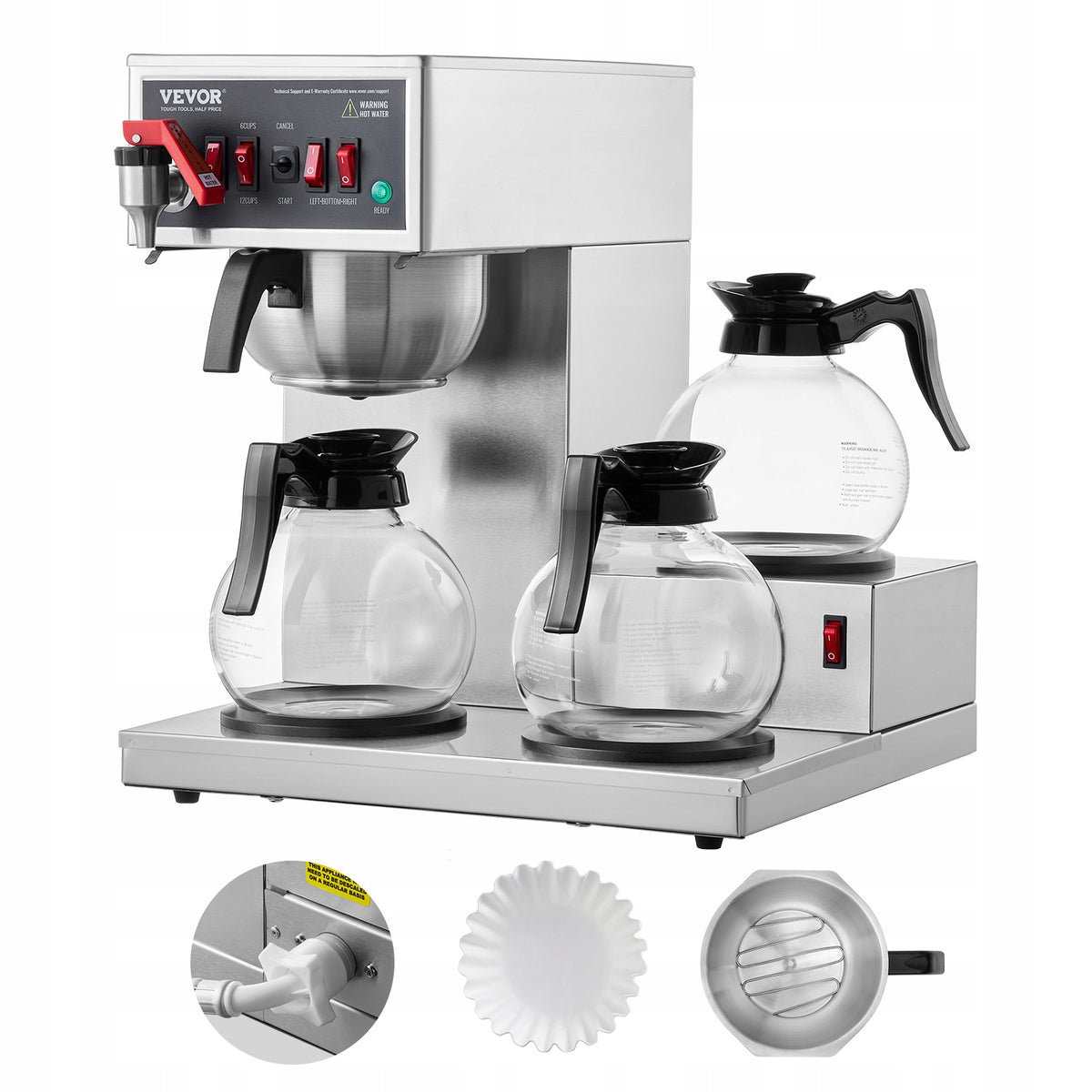 VEVOR 12-CUP COMMERCIAL DRIP COFFEE MAKER WITH 3 GLASS