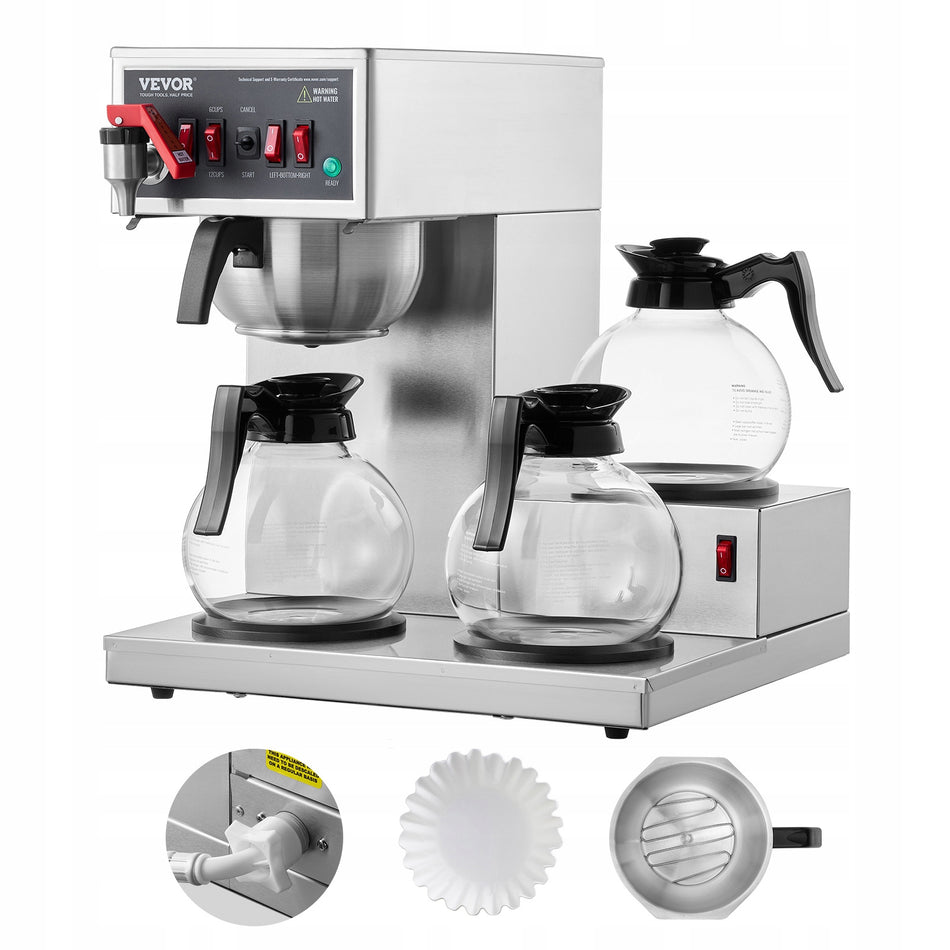 VEVOR 12-CUP COMMERCIAL DRIP COFFEE MAKER WITH 3 GLASS