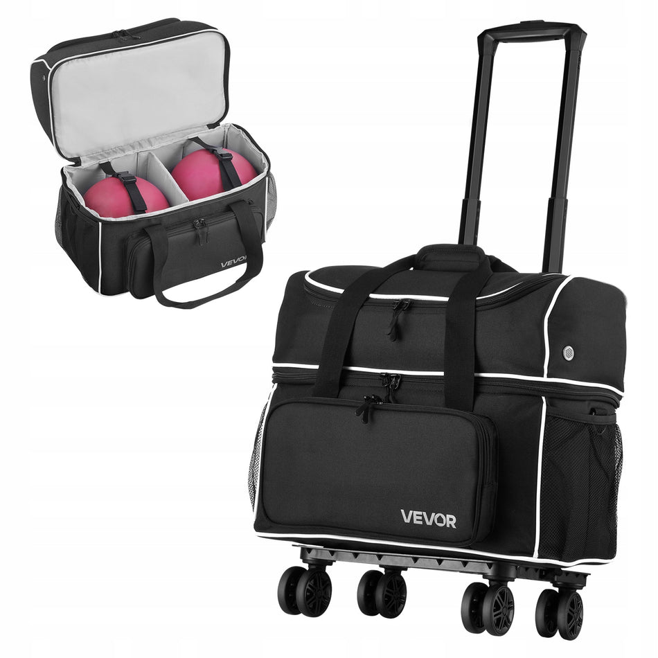 VEVOR 2-Ball Bowling Bag with Four Wheels and Separate Compartment